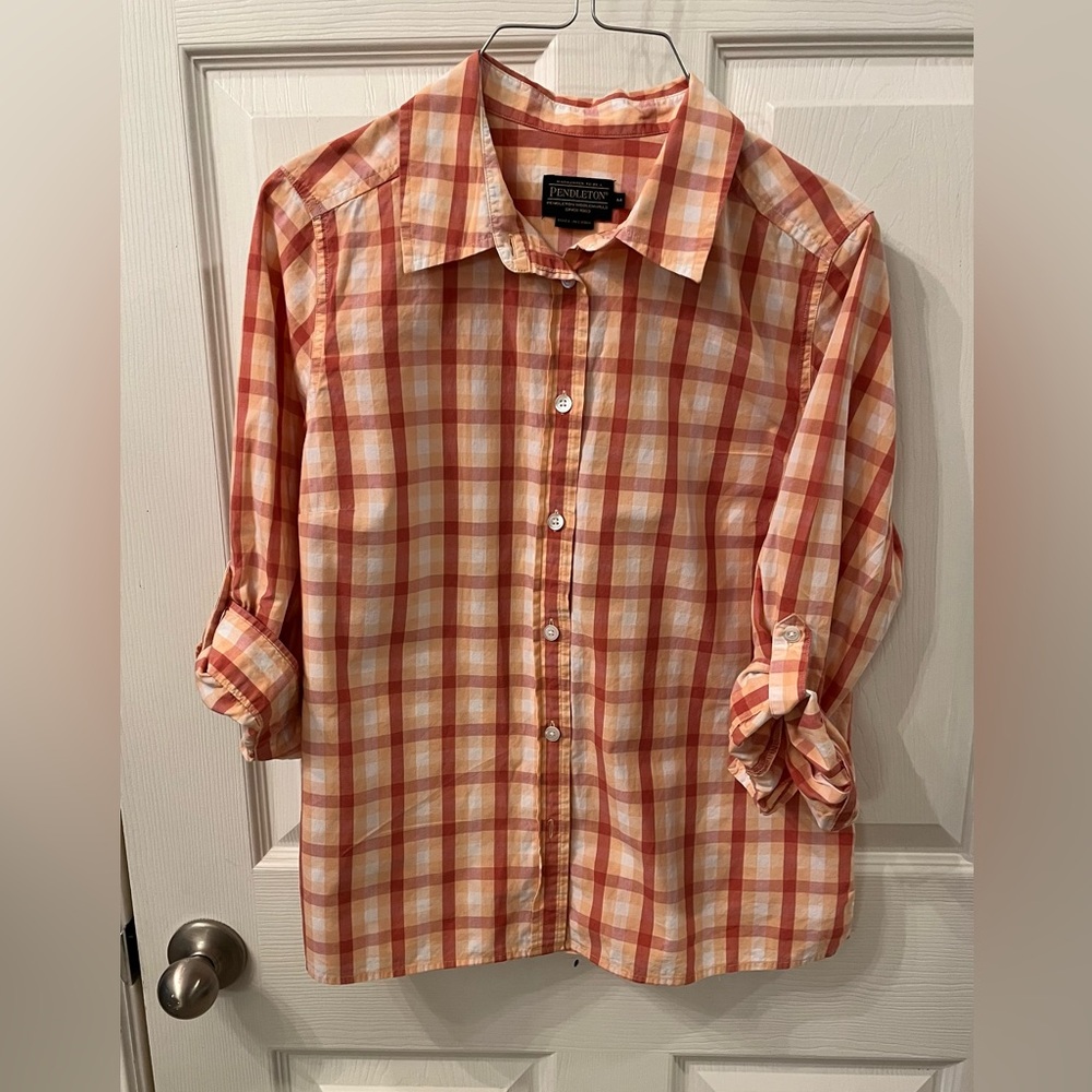 Pendleton Women’s Orange/Peach Plaid Shirt, Size Medium